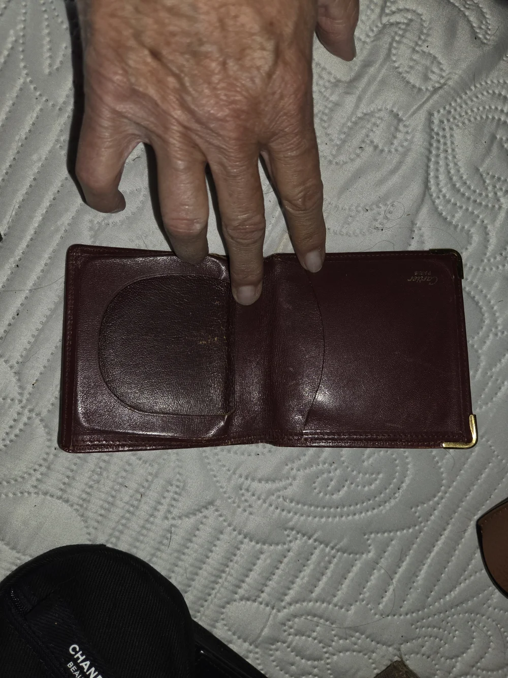 Cartier Burgundy Leather Wallet with Gold Corners